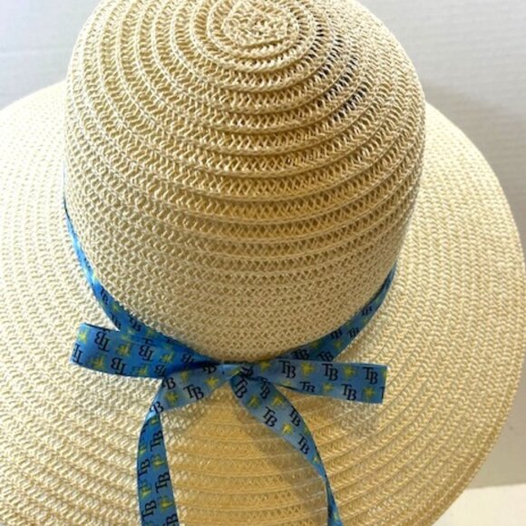 Tampa Bay Rays Paper Sun Hat, Wide Brim, TB Blue Yellow Ribbon Band Adult Size - Picture 4 of 11
